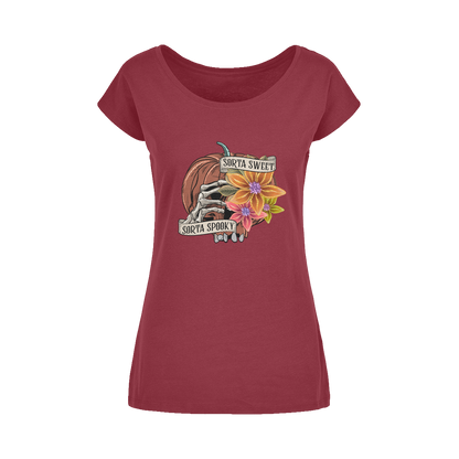 SORTA SWEET - SORTA SPOOKY Wide Neck Womens T-Shirt XS-5XL - DirectlyPersonalised