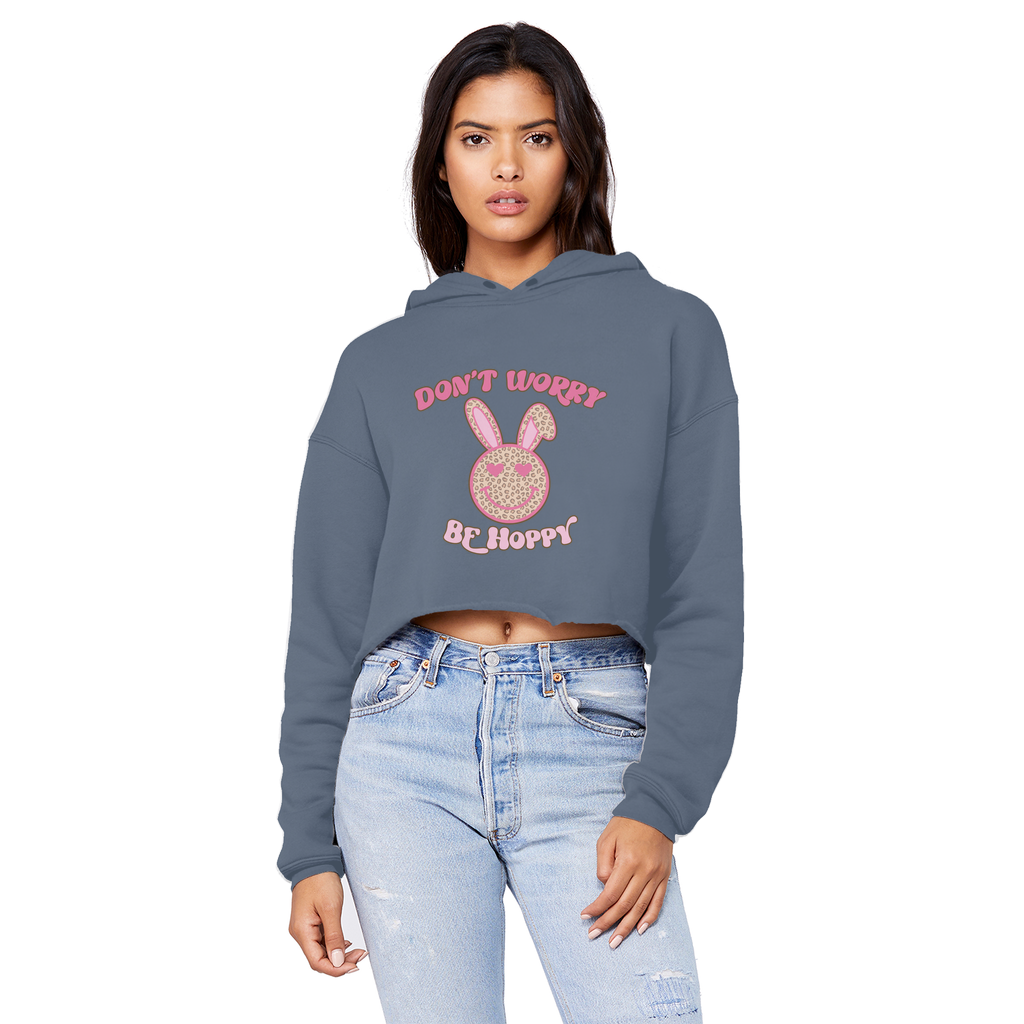 Don't worry be 'happy' Unisex Cropped Raw Edge Boyfriend Hoodie - DirectlyPersonalised
