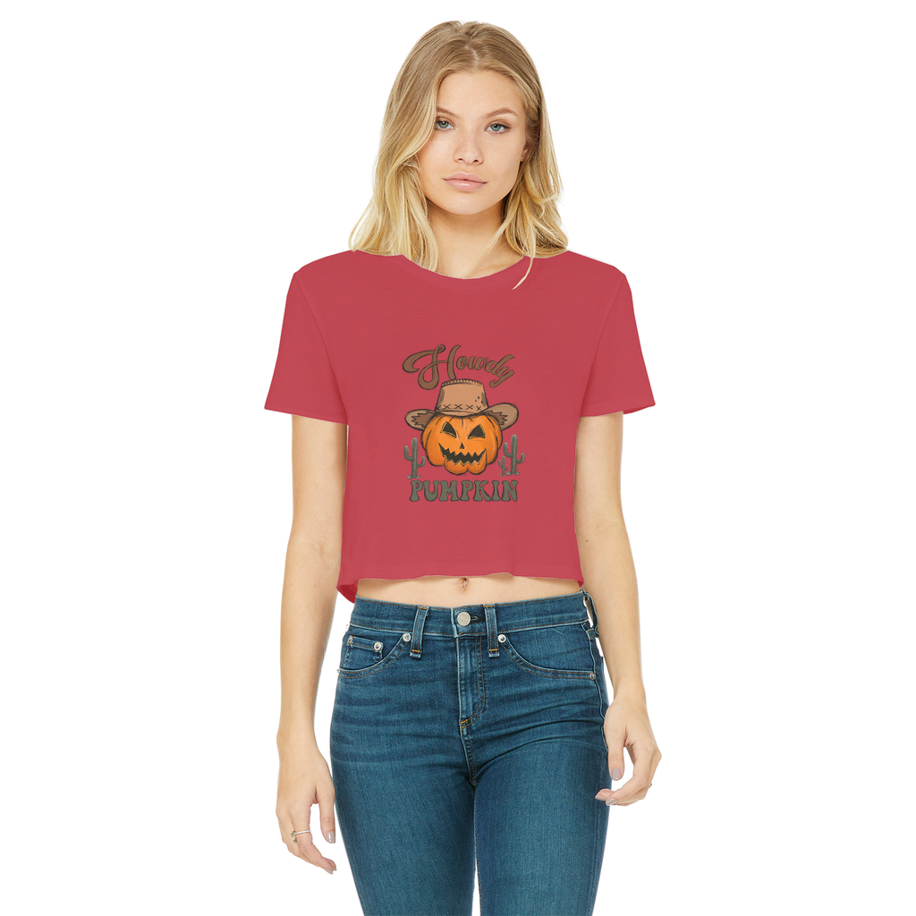 HOWDY PUMPKIN Classic Women's Cropped Raw Edge T-Shirt - DirectlyPersonalised