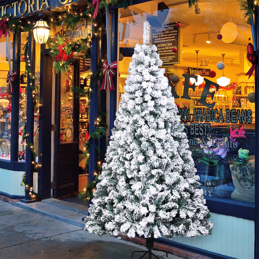 7ft PVC Flocking Christmas Tree 1300 Branches Spread Out Natural Tree - DirectlyPersonalised