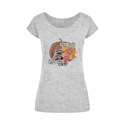 SORTA SWEET - SORTA SPOOKY Wide Neck Womens T-Shirt XS-5XL - DirectlyPersonalised