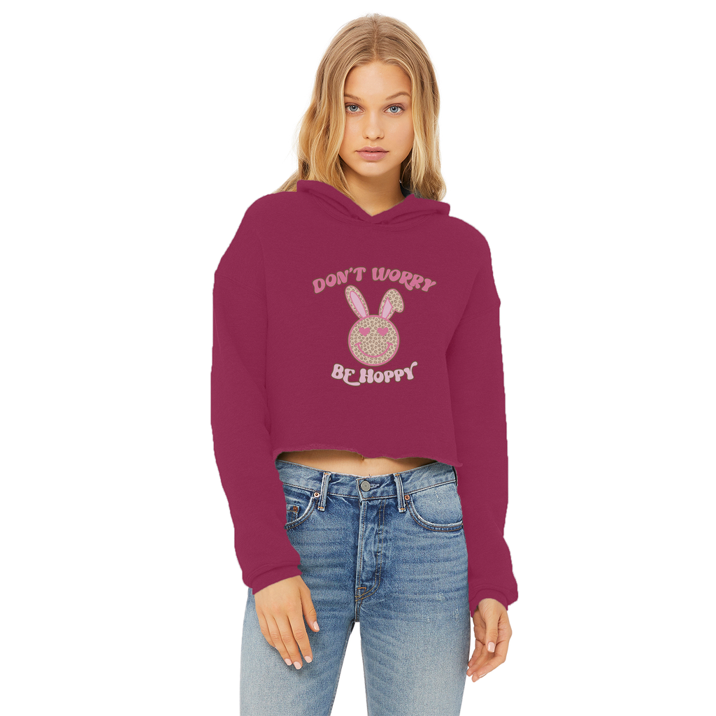 Don't worry be 'happy' Ladies Cropped Raw Edge Hoodie - DirectlyPersonalised
