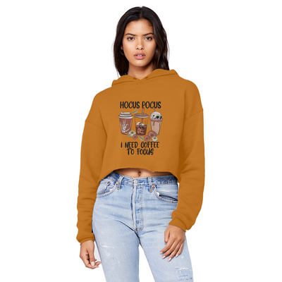 HOCUS POCUS -COFFEE DESIGN Unisex Cropped Raw Edge Boyfriend Hoodie