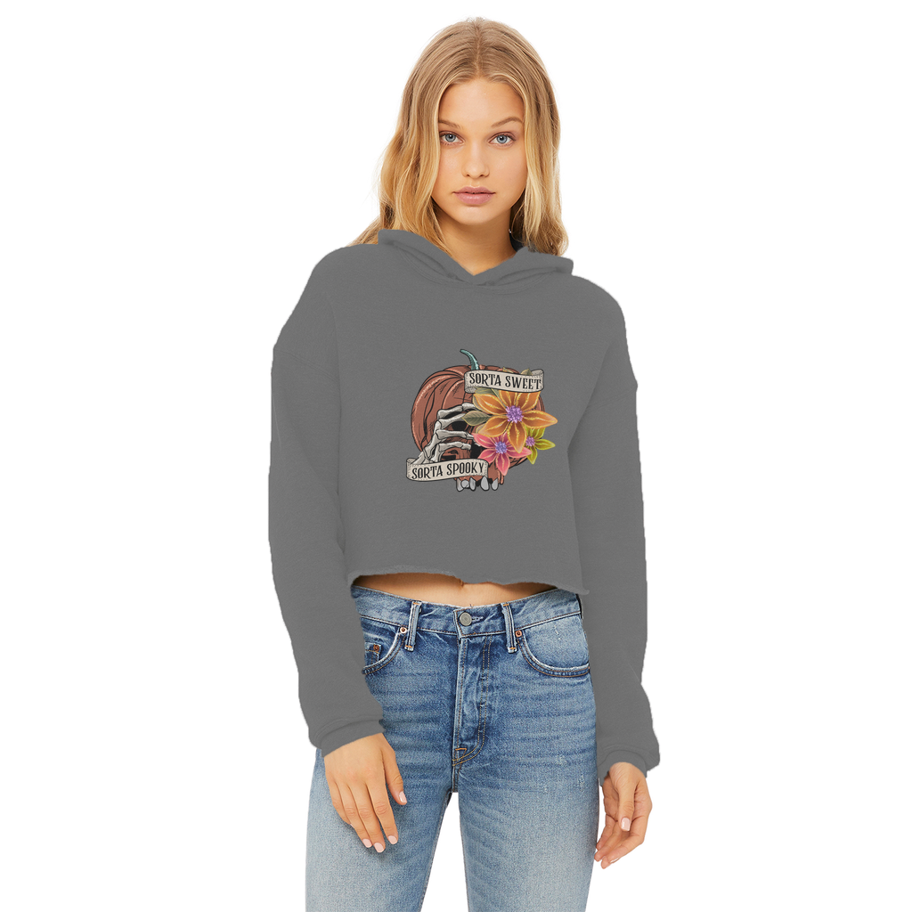 SORTA SWEET - SORTA SPOOKY Ladies Cropped Raw Edge Hoodie - DirectlyPersonalised
