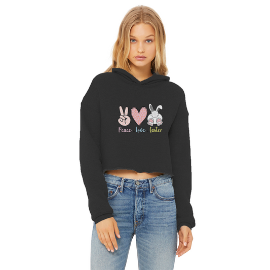 PEACE LOVE EASTER Ladies Cropped Raw Edge Hoodie - DirectlyPersonalised
