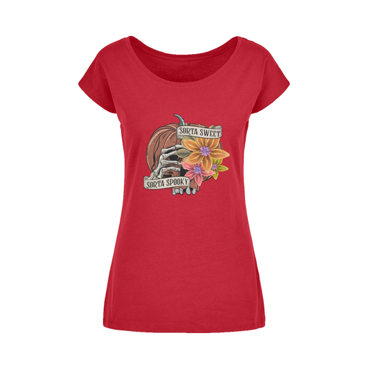 SORTA SWEET - SORTA SPOOKY Wide Neck Womens T-Shirt XS-5XL - DirectlyPersonalised
