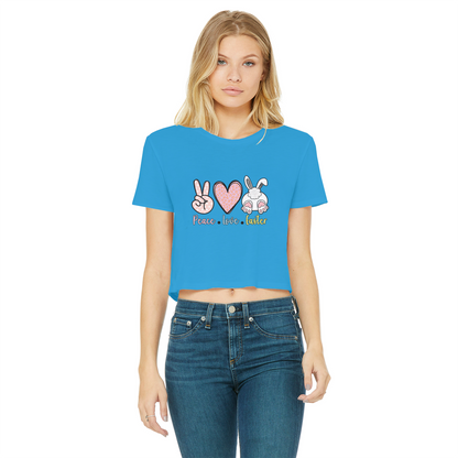 PEACE LOVE EASTER Classic Women's Cropped Raw Edge T-Shirt - DirectlyPersonalised