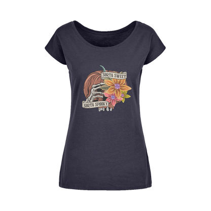 SORTA SWEET - SORTA SPOOKY Wide Neck Womens T-Shirt XS-5XL - DirectlyPersonalised