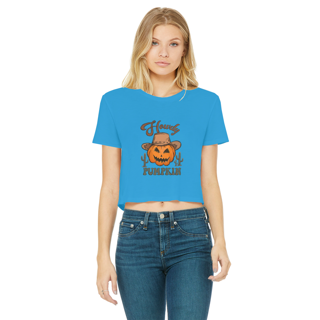 HOWDY PUMPKIN Classic Women's Cropped Raw Edge T-Shirt - DirectlyPersonalised
