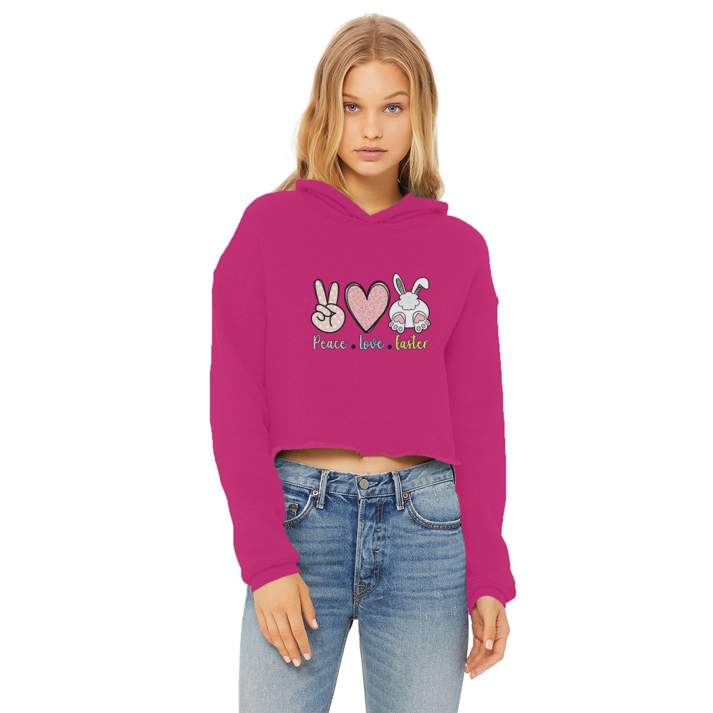 PEACE LOVE EASTER Ladies Cropped Raw Edge Hoodie - DirectlyPersonalised