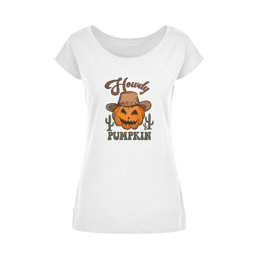 HOWDY PUMPKIN Wide Neck Womens T-Shirt XS-5XL - DirectlyPersonalised