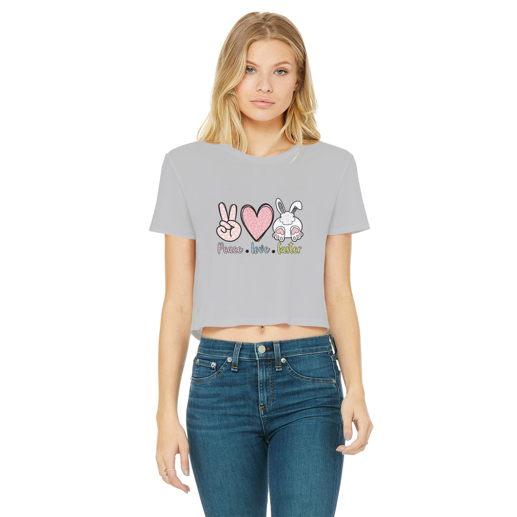 PEACE LOVE EASTER Classic Women's Cropped Raw Edge T-Shirt - DirectlyPersonalised