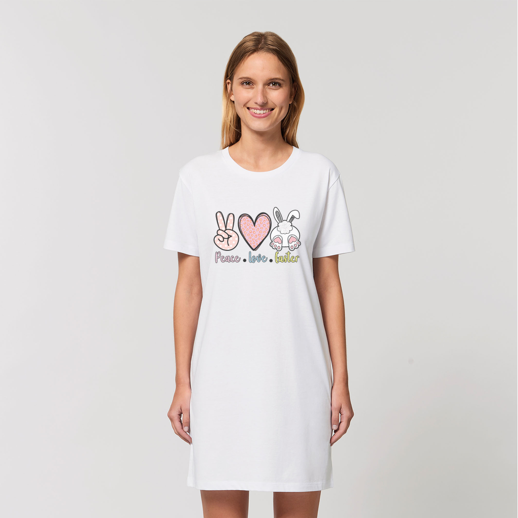 PEACE LOVE EASTER Organic T-Shirt Dress - DirectlyPersonalised