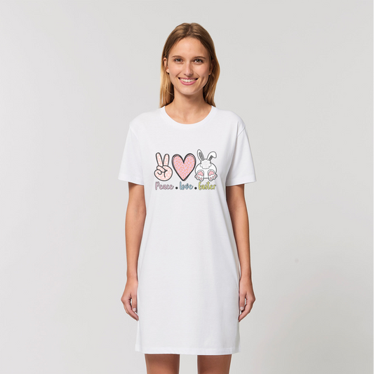 PEACE LOVE EASTER Organic T-Shirt Dress - DirectlyPersonalised