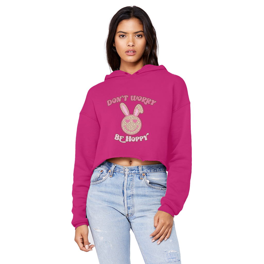Don't worry be 'happy' Unisex Cropped Raw Edge Boyfriend Hoodie - DirectlyPersonalised