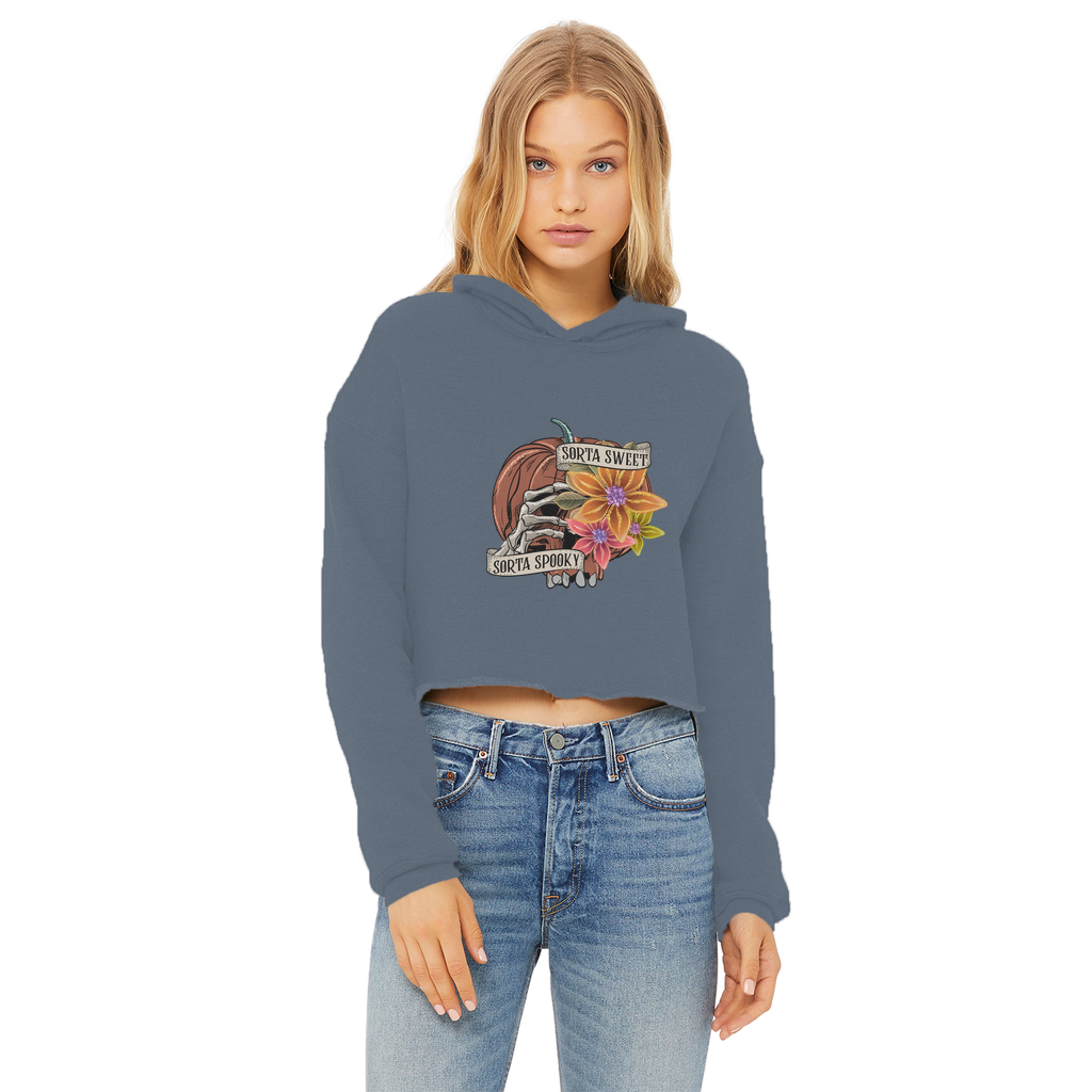 SORTA SWEET - SORTA SPOOKY Ladies Cropped Raw Edge Hoodie - DirectlyPersonalised