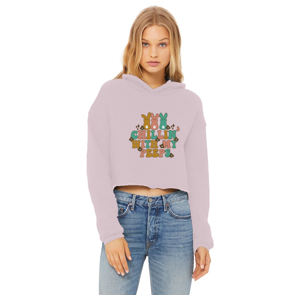 Chillin with my peeps Ladies Cropped Raw Edge Hoodie - DirectlyPersonalised