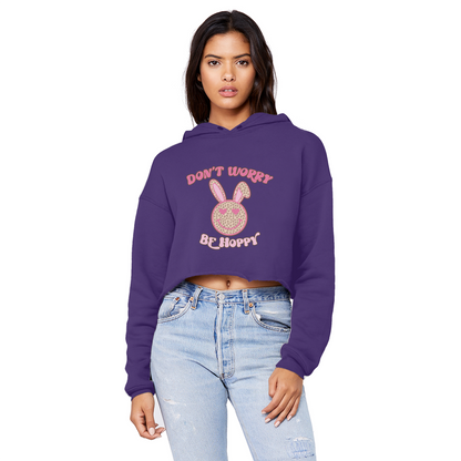 Don't worry be 'happy' Unisex Cropped Raw Edge Boyfriend Hoodie - DirectlyPersonalised