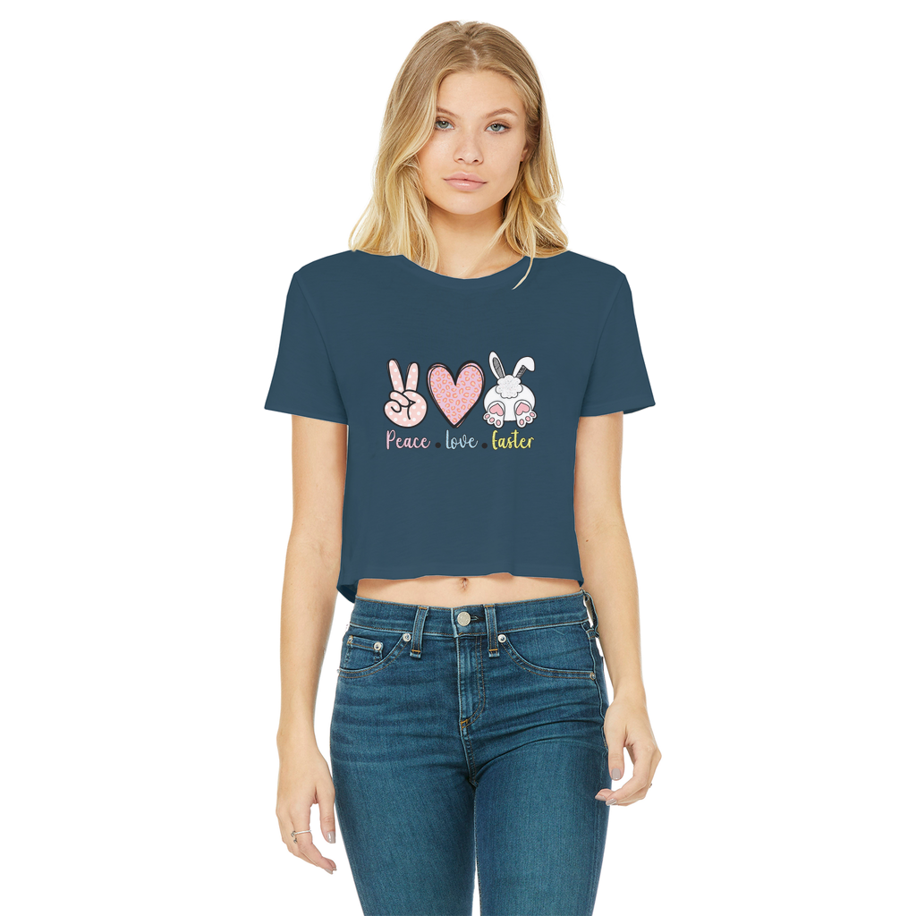 PEACE LOVE EASTER Classic Women's Cropped Raw Edge T-Shirt - DirectlyPersonalised