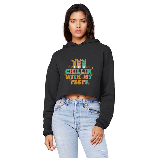 Chillin with my peeps Unisex Cropped Raw Edge Boyfriend Hoodie - DirectlyPersonalised
