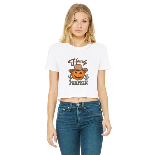 HOWDY PUMPKIN Classic Women's Cropped Raw Edge T-Shirt - DirectlyPersonalised