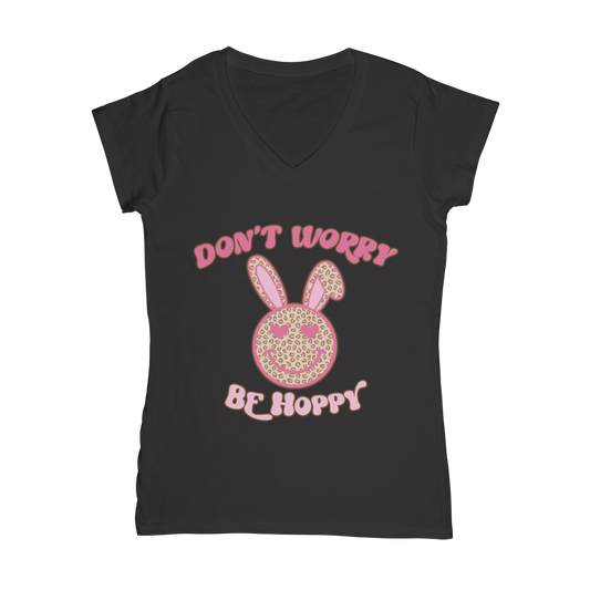 Don't worry be 'happy' Classic Women's V-Neck T-Shirt - DirectlyPersonalised