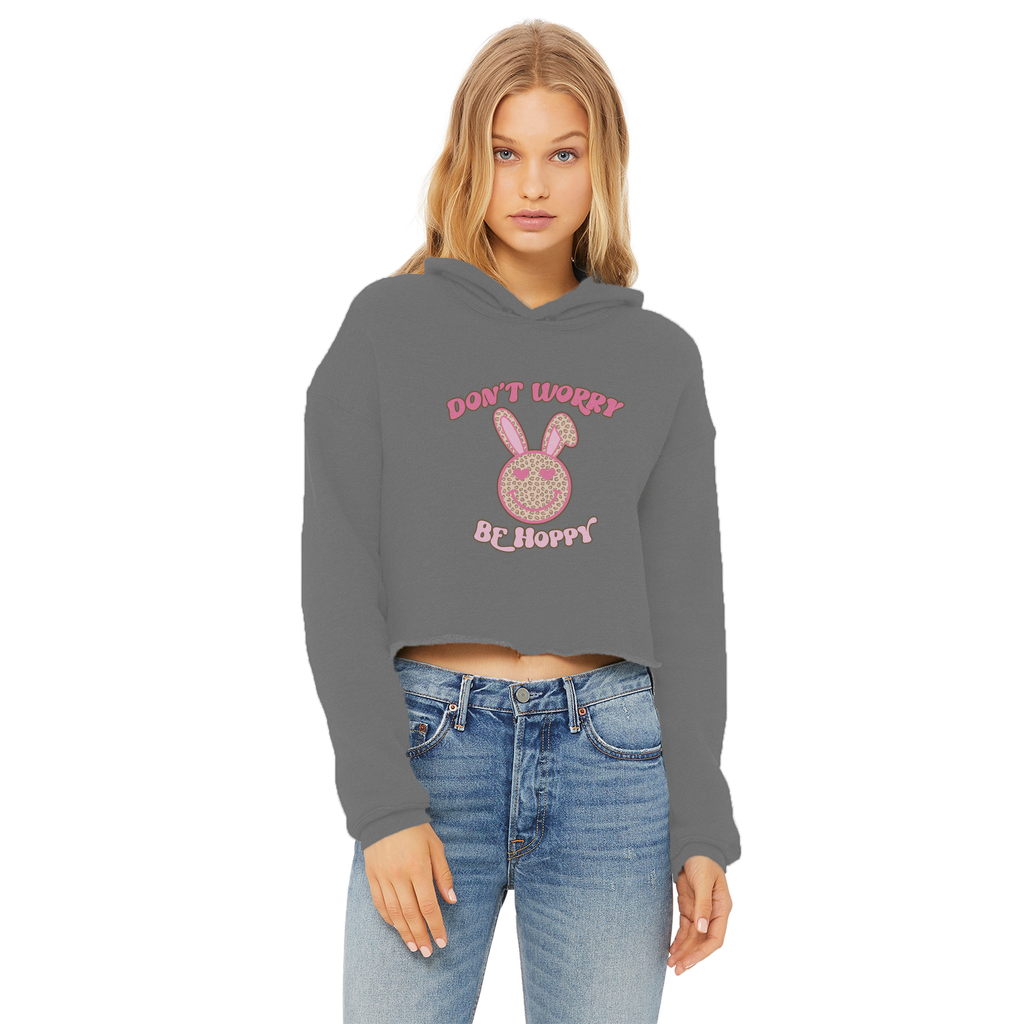 Don't worry be 'happy' Ladies Cropped Raw Edge Hoodie - DirectlyPersonalised