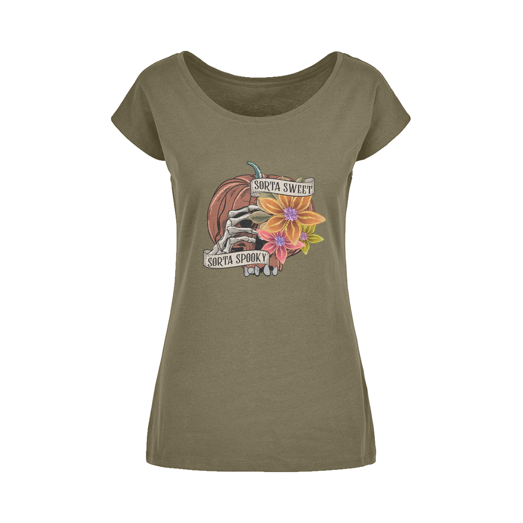 SORTA SWEET - SORTA SPOOKY Wide Neck Womens T-Shirt XS-5XL - DirectlyPersonalised
