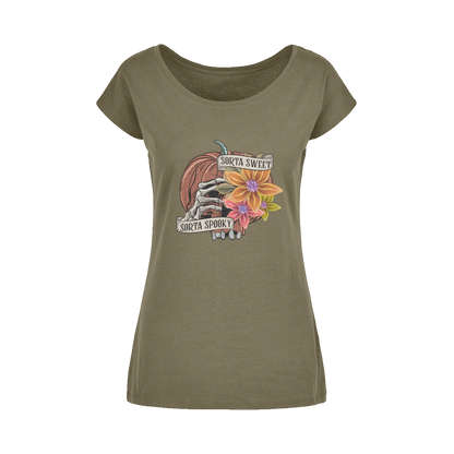 SORTA SWEET - SORTA SPOOKY Wide Neck Womens T-Shirt XS-5XL - DirectlyPersonalised