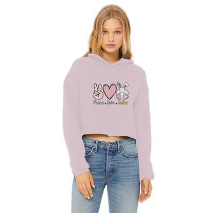 PEACE LOVE EASTER Ladies Cropped Raw Edge Hoodie - DirectlyPersonalised