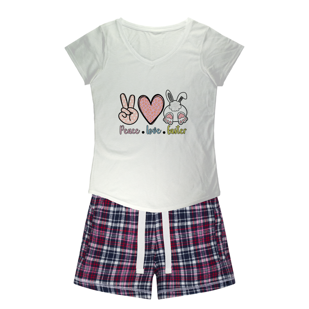PEACE LOVE EASTER Women's Sleepy Tee and Flannel Short - DirectlyPersonalised