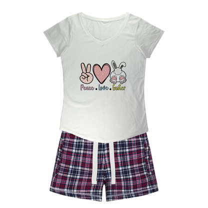 PEACE LOVE EASTER Women's Sleepy Tee and Flannel Short - DirectlyPersonalised