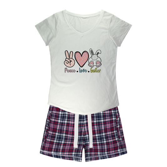PEACE LOVE EASTER Women's Sleepy Tee and Flannel Short - DirectlyPersonalised