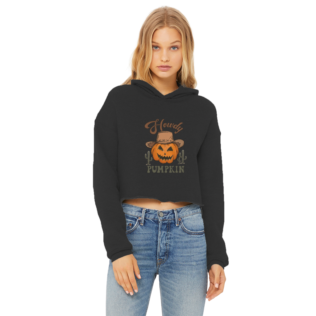 HOWDY PUMPKIN Ladies Cropped Raw Edge Hoodie