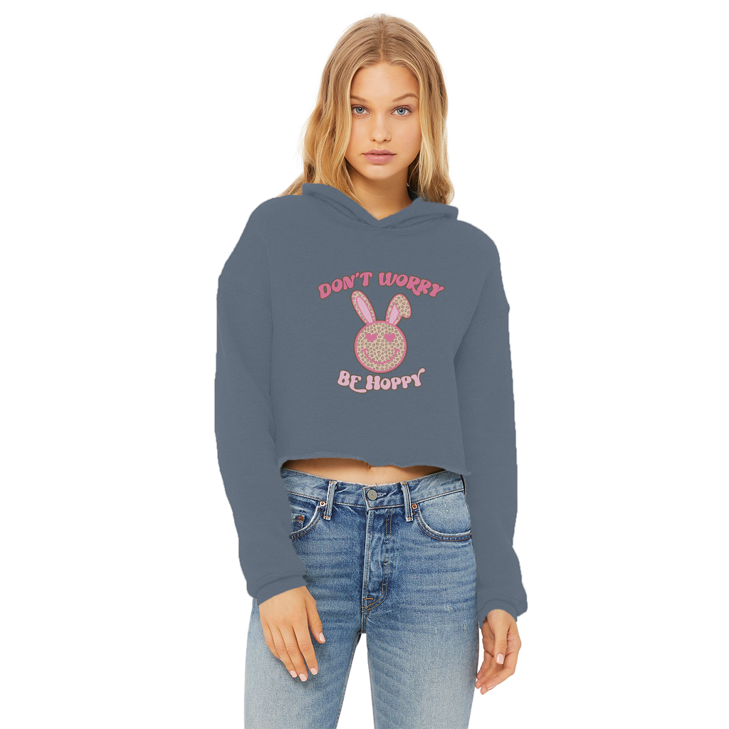Don't worry be 'happy' Ladies Cropped Raw Edge Hoodie - DirectlyPersonalised