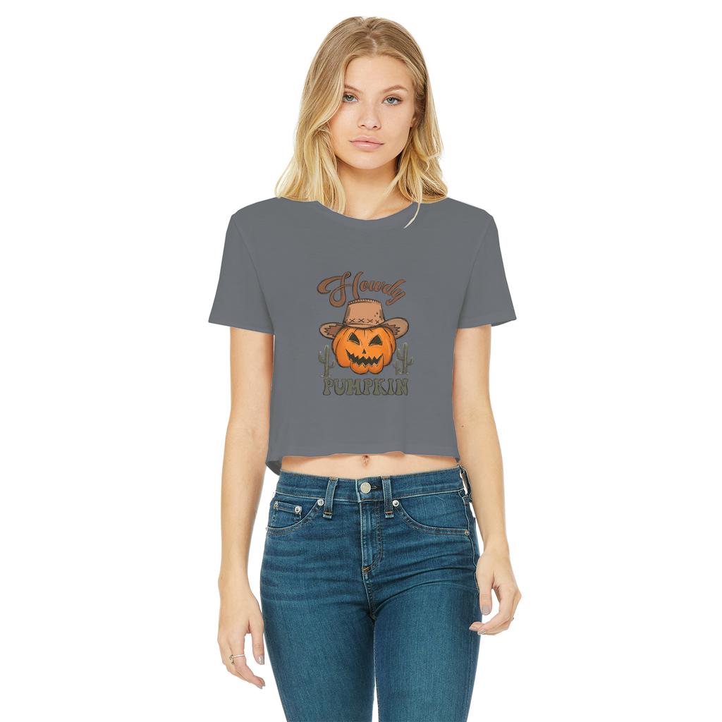 HOWDY PUMPKIN Classic Women's Cropped Raw Edge T-Shirt - DirectlyPersonalised