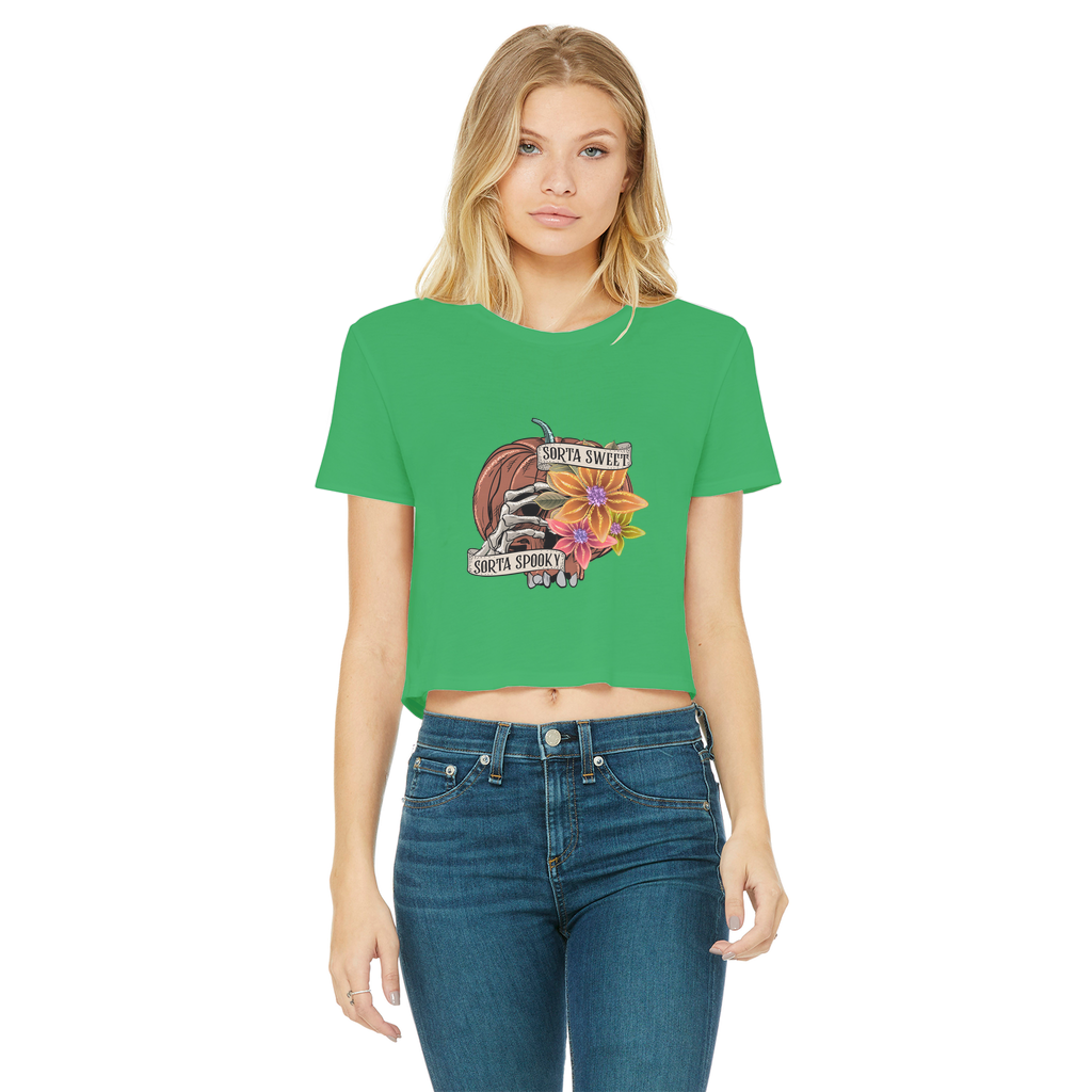 SORTA SWEET - SORTA SPOOKY Classic Women's Cropped Raw Edge T-Shirt - DirectlyPersonalised