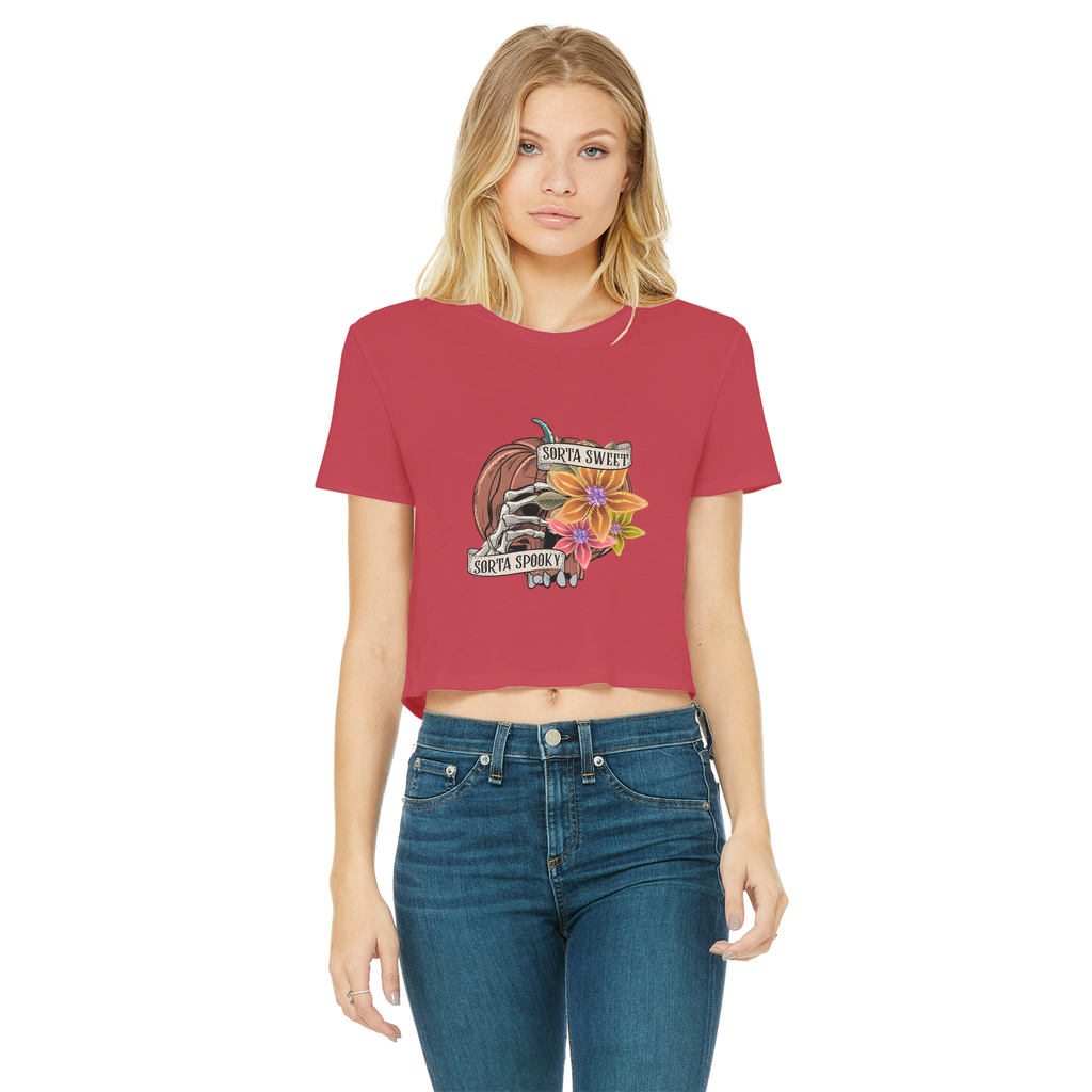 SORTA SWEET - SORTA SPOOKY Classic Women's Cropped Raw Edge T-Shirt - DirectlyPersonalised