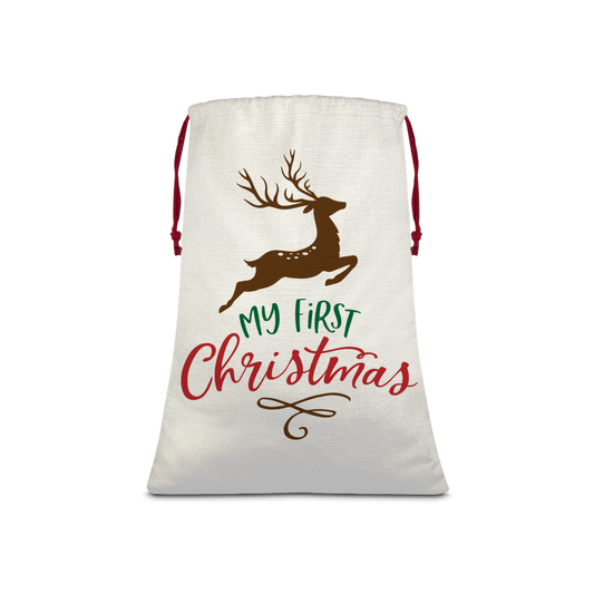 My First Christmas Colour Sublimation Linen Drawstring Sack - DirectlyPersonalised