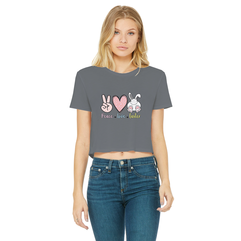 PEACE LOVE EASTER Classic Women's Cropped Raw Edge T-Shirt - DirectlyPersonalised