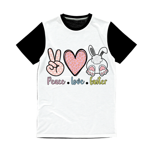 PEACE LOVE EASTER Classic Sublimation Panel T-Shirt - DirectlyPersonalised