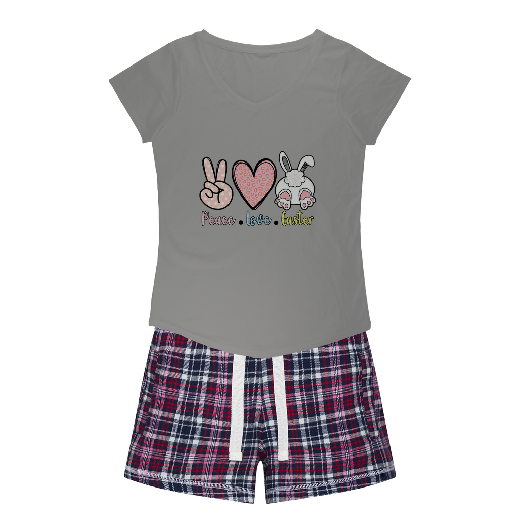 PEACE LOVE EASTER Women's Sleepy Tee and Flannel Short - DirectlyPersonalised