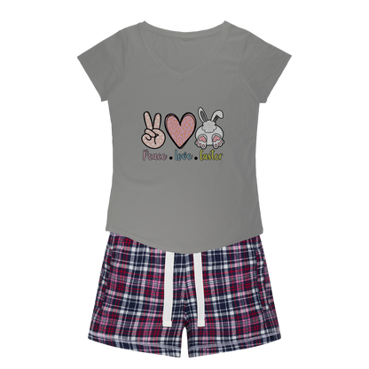 PEACE LOVE EASTER Women's Sleepy Tee and Flannel Short - DirectlyPersonalised
