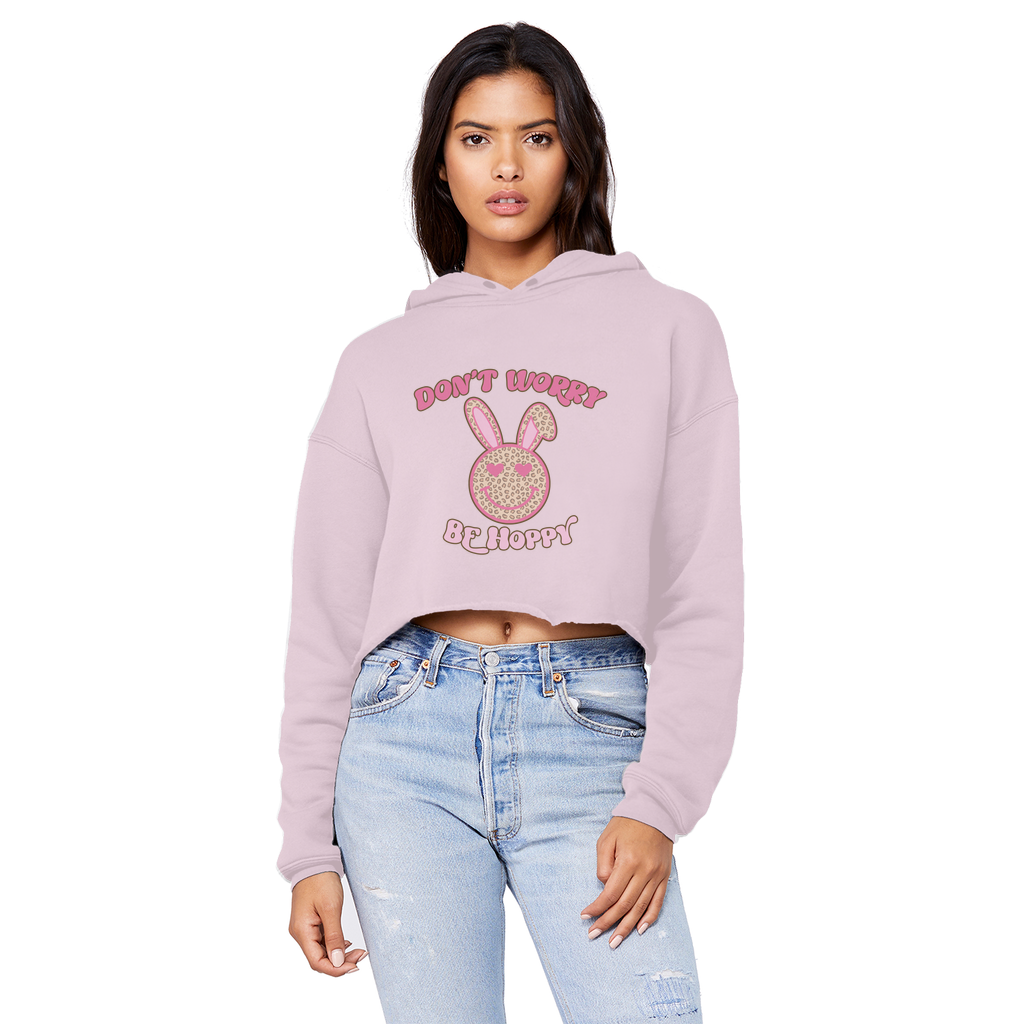 Don't worry be 'happy' Unisex Cropped Raw Edge Boyfriend Hoodie - DirectlyPersonalised