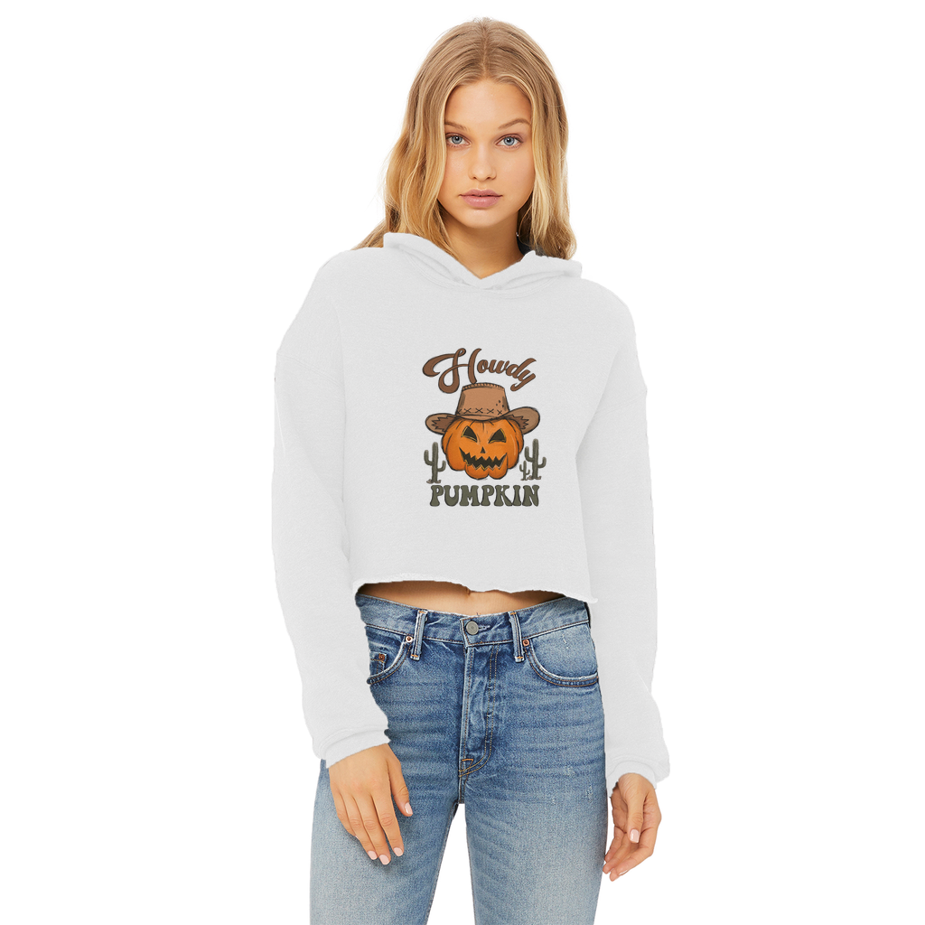 HOWDY PUMPKIN Ladies Cropped Raw Edge Hoodie - DirectlyPersonalised