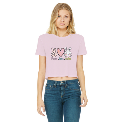 PEACE LOVE EASTER Classic Women's Cropped Raw Edge T-Shirt - DirectlyPersonalised