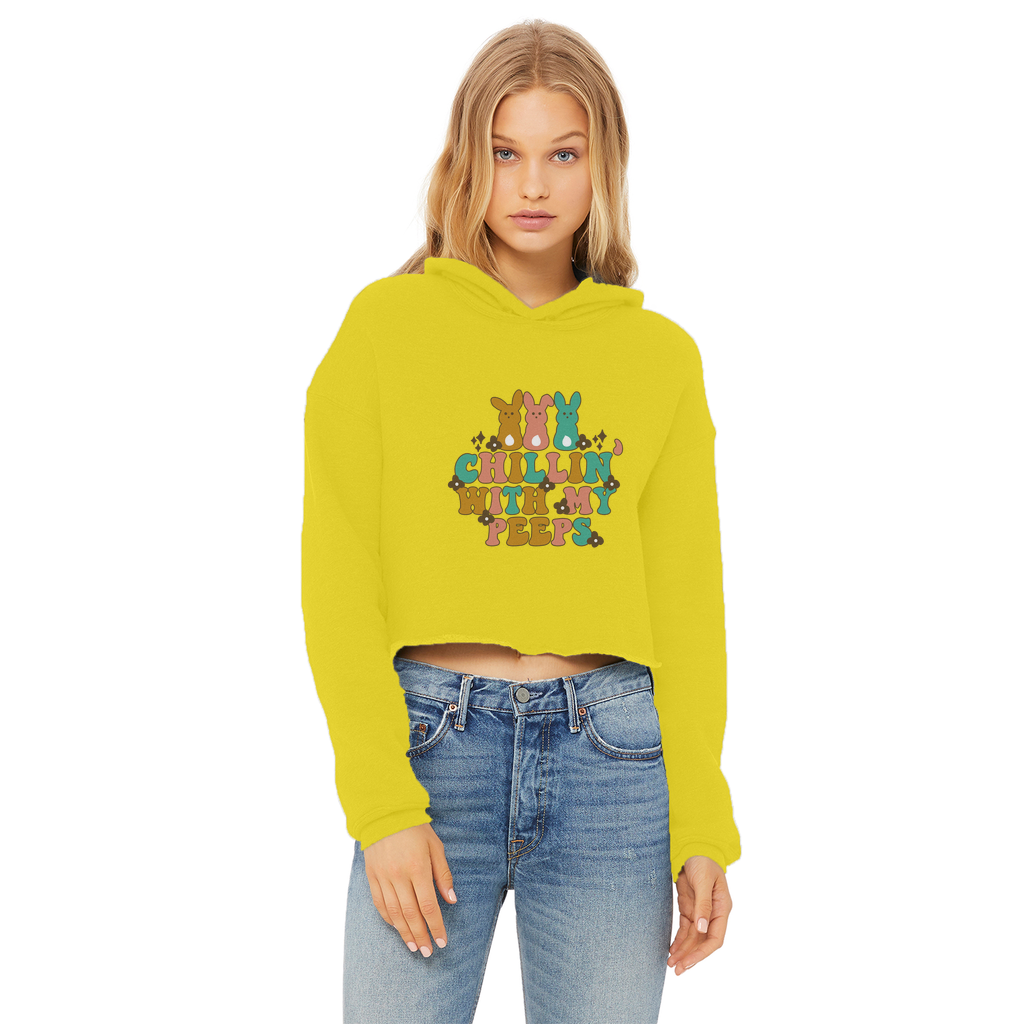Chillin with my peeps Ladies Cropped Raw Edge Hoodie - DirectlyPersonalised