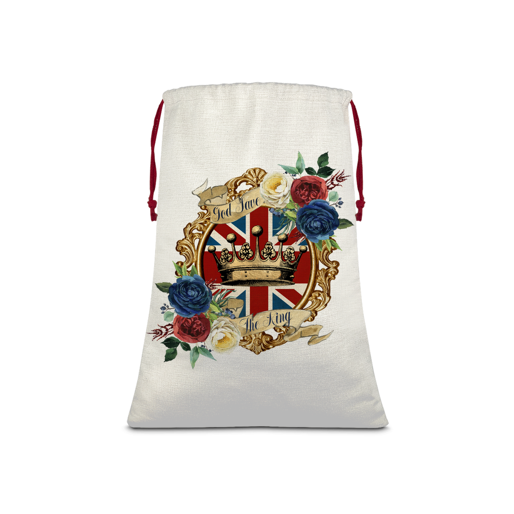 GOD SAVE THE KING Sublimation Linen Drawstring Sack