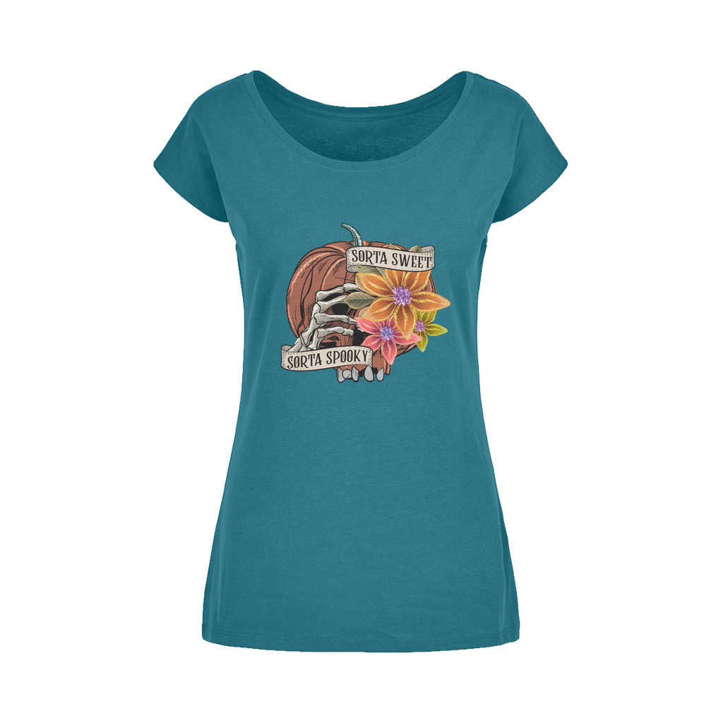 SORTA SWEET - SORTA SPOOKY Wide Neck Womens T-Shirt XS-5XL - DirectlyPersonalised