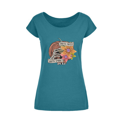 SORTA SWEET - SORTA SPOOKY Wide Neck Womens T-Shirt XS-5XL - DirectlyPersonalised